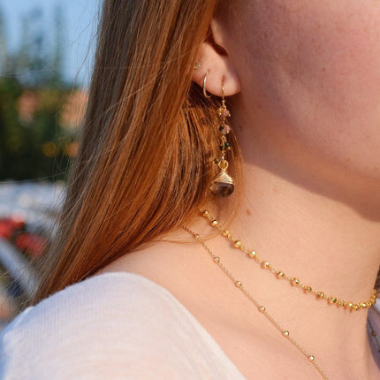 Smokey Topaz and Rainbow Tourmaline Gemstone 14k Gold Filled Earrings