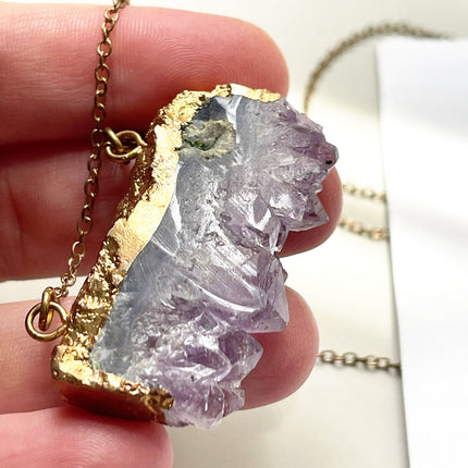 Chunky Raw Amethyst Necklace – Brass Chain, 25 Inch