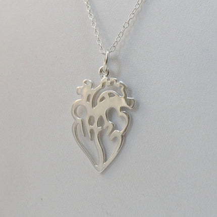 Open Anatomical Heart Necklace – Sterling Silver Medical Heart Pendant on 16" Chain