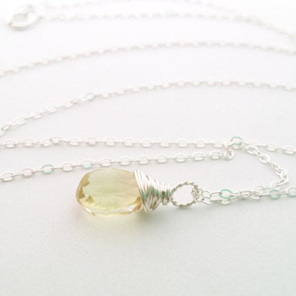 Yellow Citrine Necklace - November Birthstone - Dainty Drop Necklace - Sterling Silver Necklac