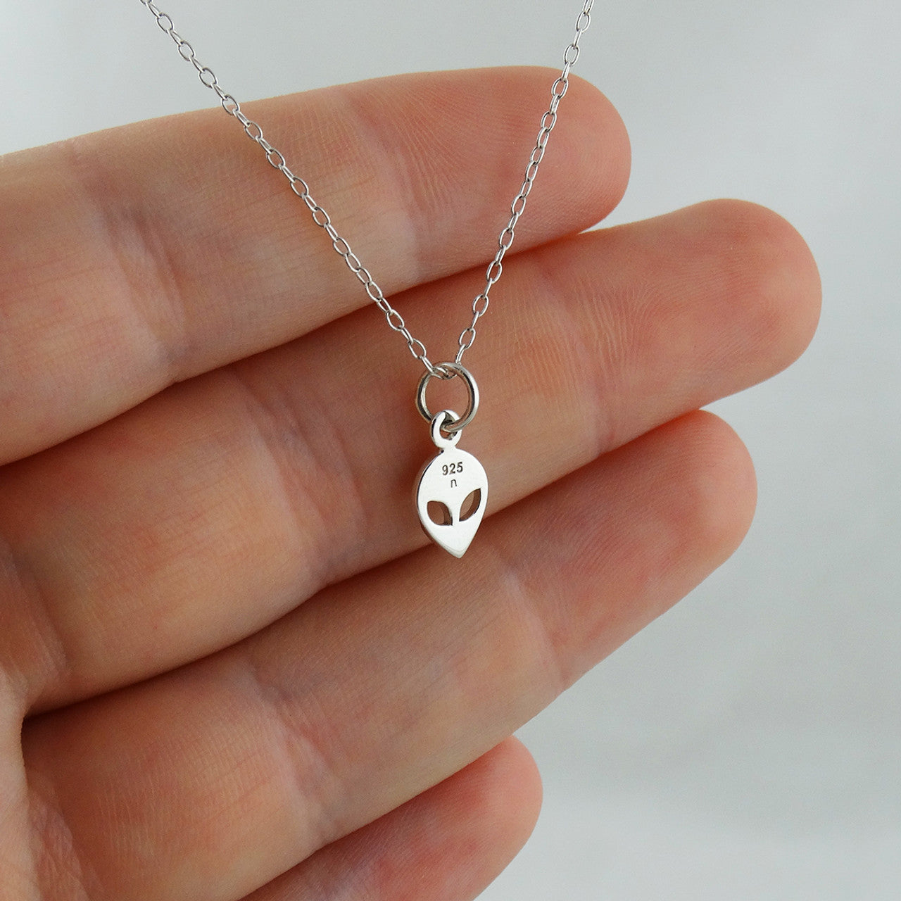 Mini Alien Head Tiny Alien Head Necklace – Sterling Silver Space-Inspired Charm on 16 ...