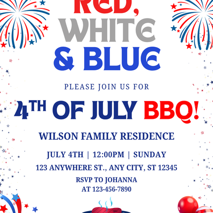 4th of July Party Invitation – Editable Canva Template