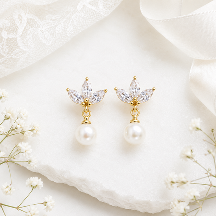 Marquise CZ Pearl Drop Bridal Earrings