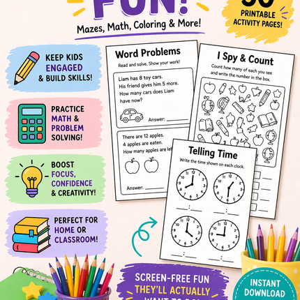 Summer Activity Book for Kids – 50-Page Canva Template with Coloring, Puzzles & Journal Prompts