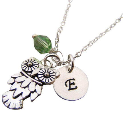 Owl Charm Personalized Sterling Silver Necklace