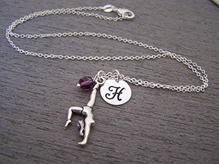 Personalized Gymnast Necklace – Sterling Silver Initial & Birthstone