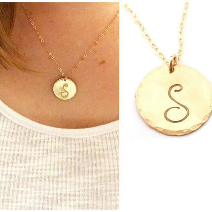Hammered Gold Filled Disc Personalized Initial Necklace