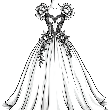 Floral Wedding Dress Coloring Book – 40 Page Printable PDF