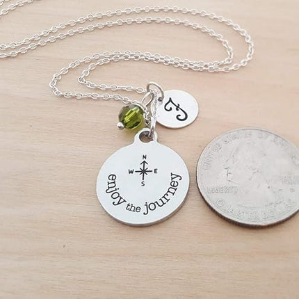 Enjoy the Journey Compass Necklace with Initial & Birthstone