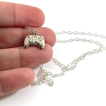 Sterling Silver Game Controller Necklace – Gamer Charm Necklace – 18" Cable Chain