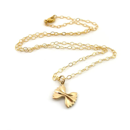 Dainty Bowtie Pasta Charm Necklace – 14k Gold Filled | Handmade Foodie Gift