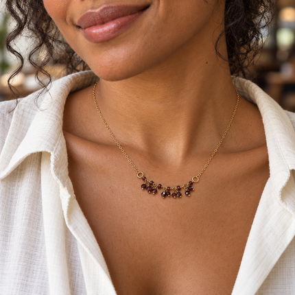 Garnet Cluster Necklace – 14K Gold Filled