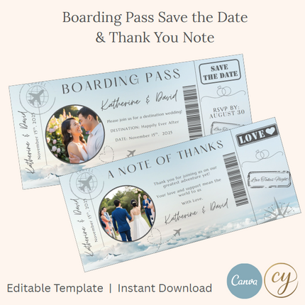 Boarding Pass Save the Date & Thank You Note Template