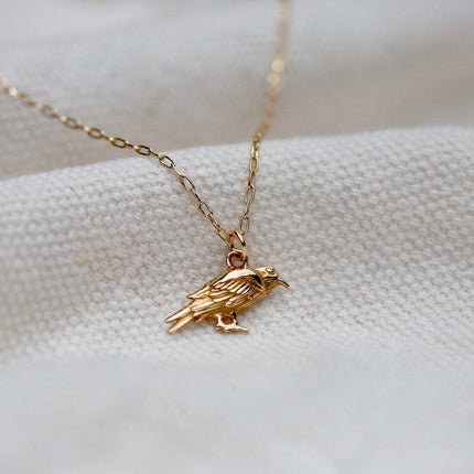 Golden Raven Necklace – 14k Gold Filled Crow Charm on 16" Chain