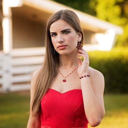 Red Glass Pendant Necklace – Gold Plated Brass, 18 Inch