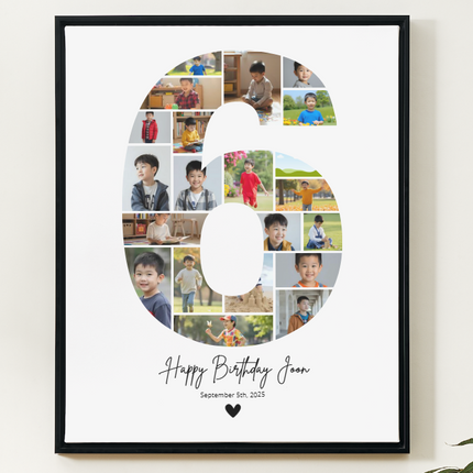 6th Birthday Photo Collage Canva Template – Editable Milestone Poster