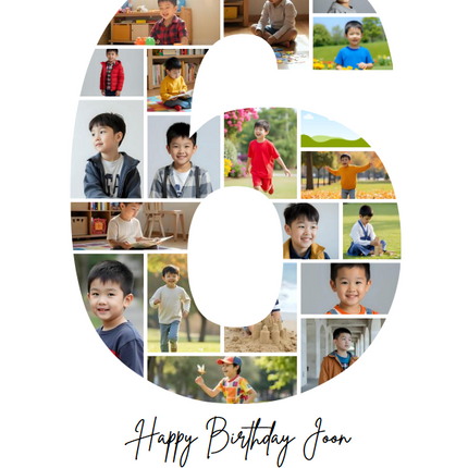 6th Birthday Photo Collage Canva Template – Editable Milestone Poster