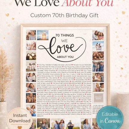70 Things We Love About You – Canva Template Printable | Custom 70th Birthday Gift