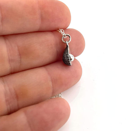 Sterling Silver Avocado Charm Necklace – Tiny Food Jewelry, Handmade Gift