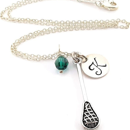 Lacrosse Stick Charm Necklace - Personalized Sterling Silver Jewelry