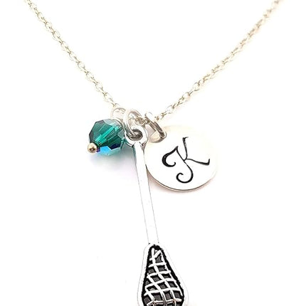 Lacrosse Stick Charm Necklace - Personalized Sterling Silver Jewelry