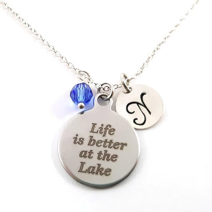 Life is Better at the Lake Charm Necklace - Personalized Sterling Silver Jewelry