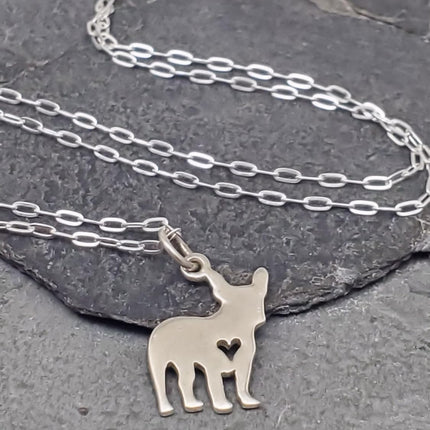 French Bulldog Necklace Small Sterling Pet Heart Pendant