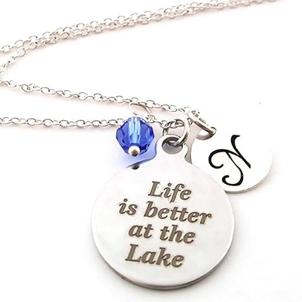 Life is Better at the Lake Charm Necklace - Personalized Sterling Silver Jewelry