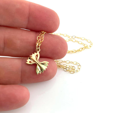Dainty Bowtie Pasta Charm Necklace – 14k Gold Filled | Handmade Foodie Gift