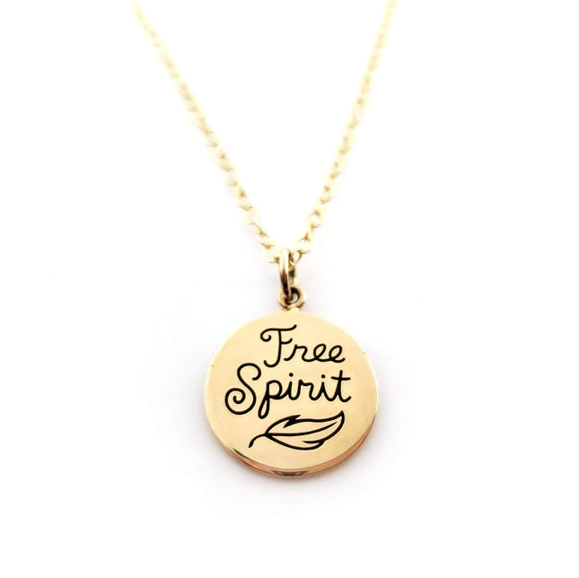 Free Spirit Charm Necklace – Dainty 14k Gold Filled Necklace with Gold Disc Pendant