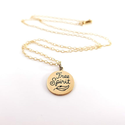 Free Spirit Charm Necklace – Dainty 14k Gold Filled Necklace with Gold Disc Pendant