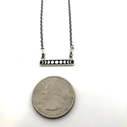 Celestial Moon Phase Charm - Oxidized Sterling Silver Necklace - Gift for Her