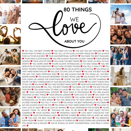 80 Things We Love About You – 80th Birthday Wall Art Canva Template