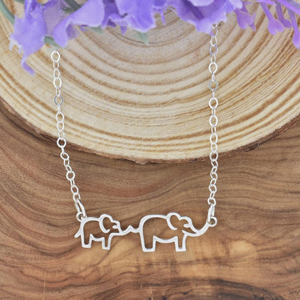 Mom and Baby Elephant Necklace – Sterling Silver Outline Charm on 18" Chain