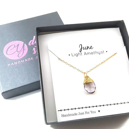 Classic Wire Wrapped Birthstone Briolette Necklace - Dainty Drop Necklace - Gold Necklace - Gemstone Briolette Necklace - Gift for Her
