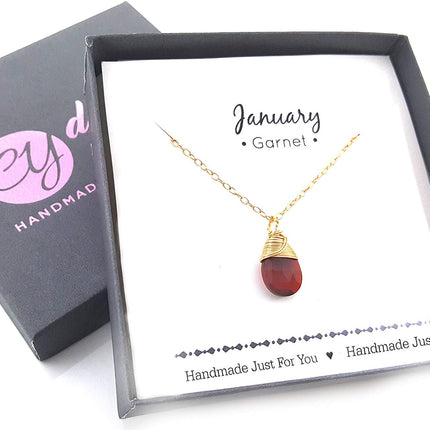 Classic Wire Wrapped Birthstone Briolette Necklace - Dainty Drop Necklace - Gold Necklace - Gemstone Briolette Necklace - Gift for Her