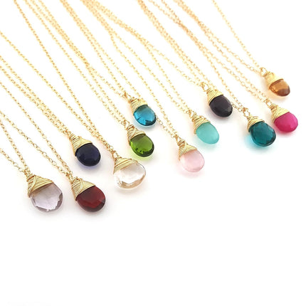 Amethyst Birthstone Necklace – February Gemstone Jewelry, 14k Gold Filled Briolette, Handmade Gift for Her