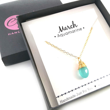 Classic Wire Wrapped Birthstone Briolette Necklace - Dainty Drop Necklace - Gold Necklace - Gemstone Briolette Necklace - Gift for Her