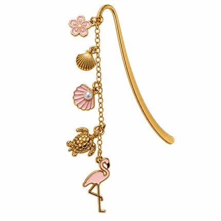 Flamingo & Seashell Charm Bookmark