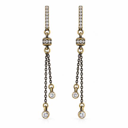 Brass Rhinestone Chain Drop Earrings | 3 Inch Statement Earrings