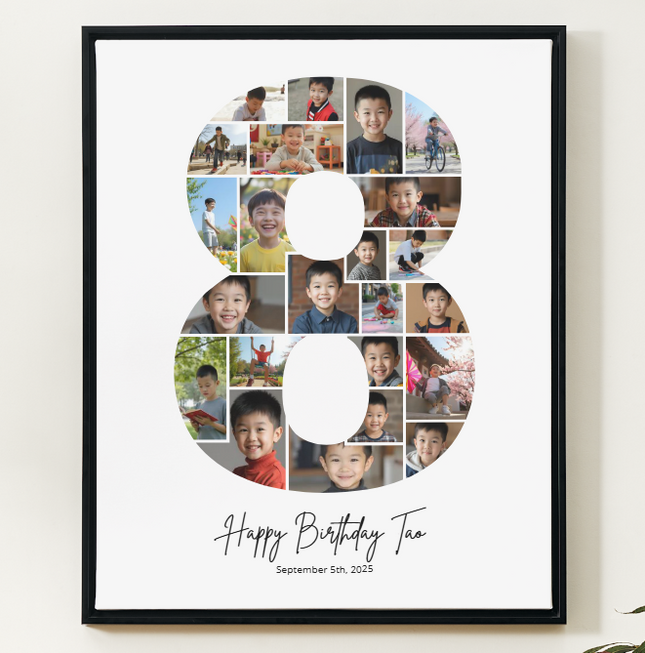 8th Birthday Photo Collage Canva Template – Editable Milestone Poster