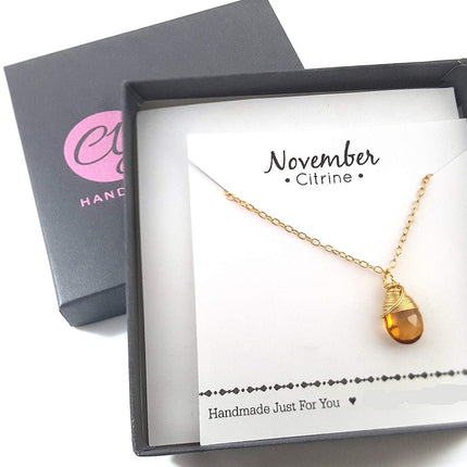Classic Wire Wrapped Birthstone Briolette Necklace - Dainty Drop Necklace - Gold Necklace - Gemstone Briolette Necklace - Gift for Her