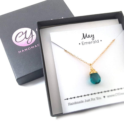 Classic Wire Wrapped Birthstone Briolette Necklace - Dainty Drop Necklace - Gold Necklace - Gemstone Briolette Necklace - Gift for Her