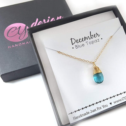 Classic Wire Wrapped Birthstone Briolette Necklace - Dainty Drop Necklace - Gold Necklace - Gemstone Briolette Necklace - Gift for Her