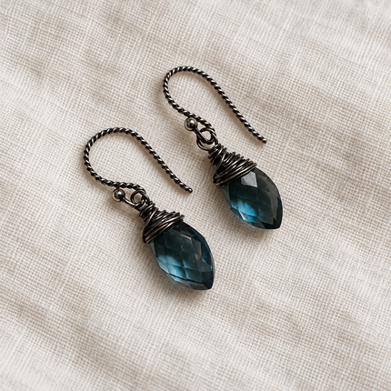 Blue Topaz & Oxidized Sterling Silver Earrings