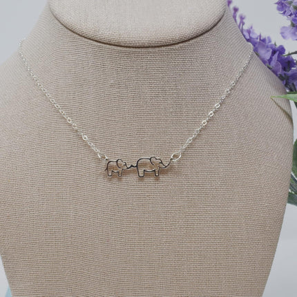 Mom and Baby Elephant Necklace – Sterling Silver Outline Charm on 18" Chain