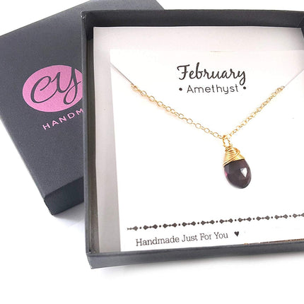 Classic Wire Wrapped Birthstone Briolette Necklace - Dainty Drop Necklace - Gold Necklace - Gemstone Briolette Necklace - Gift for Her