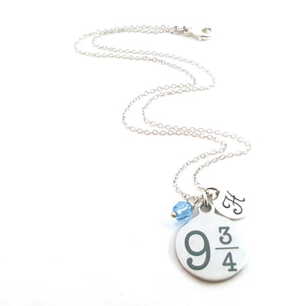 Wizard-Inspired 9¾ Necklace – Personalized with Initial & Birthstone