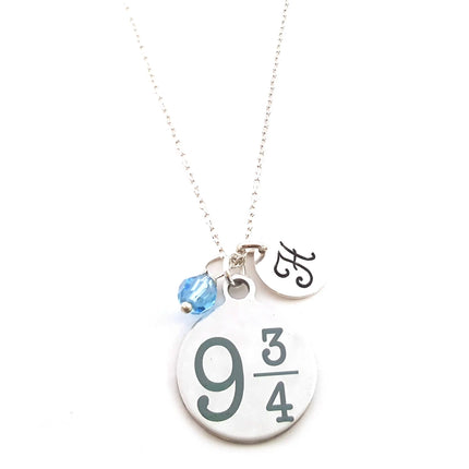 Wizard-Inspired 9¾ Necklace – Personalized with Initial & Birthstone