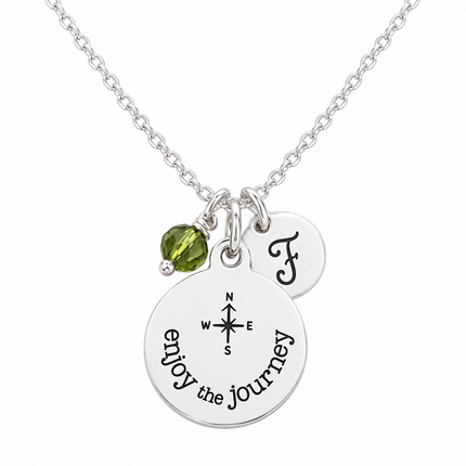 Enjoy the Journey Compass Necklace with Initial & Birthstone